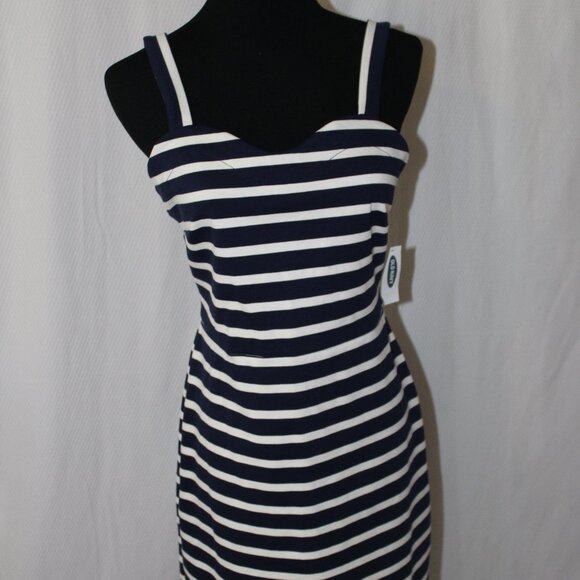 OLD NAVY BLUE WHITE SAILOR STRIPES Sleeveless Ponte-Knit Sheath Dress NWT's S - Picture 1 of 13